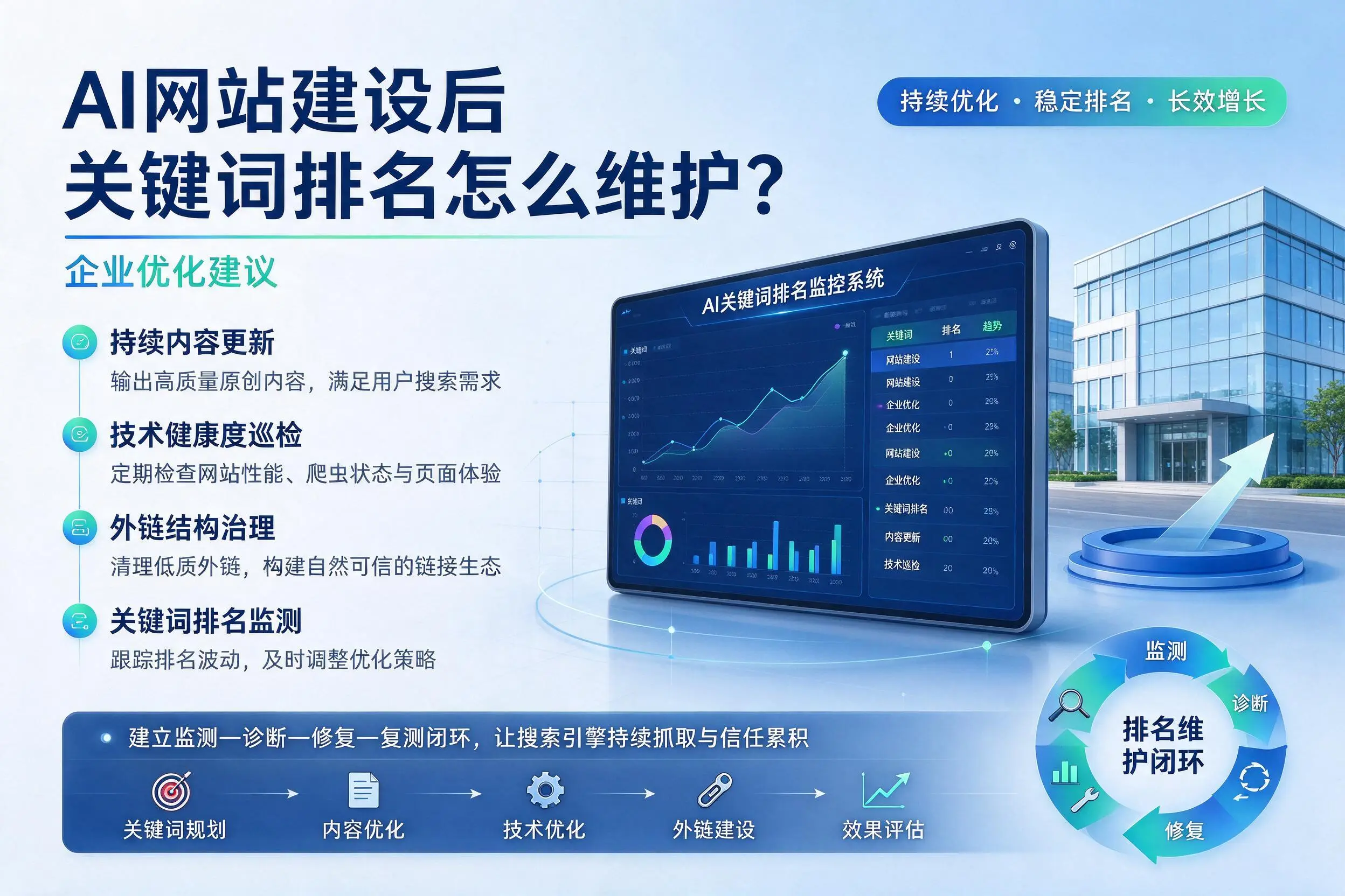 AI网站建设后关键词排名怎么维护？葫芦岛企业优化建议